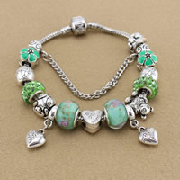 European Bracelet Zinc Alloy with brass chain & Rhinestone Clay Pave & Lampwork Heart word be my valentine antique silver color plated & enamel nickel lead & cadmium free Sold By Strand