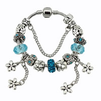 European Bracelet Zinc Alloy with brass chain & Rhinestone Clay Pave & Crystal Flower antique silver color plated & faceted & with rhinestone nickel lead & cadmium free Sold By Strand