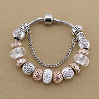 European Bracelet Zinc Alloy with brass chain & Rhinestone Clay Pave & Crystal plated & faceted & with rhinestone nickel lead & cadmium free Sold By Strand