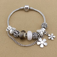 European Bracelet Zinc Alloy with brass chain & Crystal & Lampwork Flower antique silver color plated & faceted & with rhinestone nickel lead & cadmium free Sold By Strand