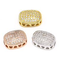 Cubic Zirconia Micro Pave Brass Beads, Flat Oval, plated, multihole & micro pave cubic zirconia, more colors for choice, lead & cadmium free, 14x11x6mm, Hole:Approx 2mm, 5PCs/Bag, Sold By Bag