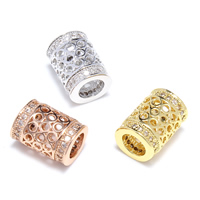 Cubic Zirconia Micro Pave Brass Beads, Column, plated, micro pave cubic zirconia & large hole, more colors for choice, lead & cadmium free, 11x9mm, Hole:Approx 5mm, 10PCs/Bag, Sold By Bag