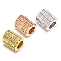 Cubic Zirconia Micro Pave Brass European Beads, Column, plated, micro pave cubic zirconia & large hole, more colors for choice, lead & cadmium free, 10x8mm, Hole:Approx 4.5mm, 5PCs/Bag, Sold By Bag