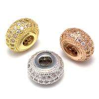 Perles cubes en laiton zircon Micro Pave, rondelle, Placage, pavé de micro zircon, plus de couleurs à choisir, sans plomb et cadmium, 7x13mm, Trou:Environ 3.5mm, 5PC/sac, Vendu par sac