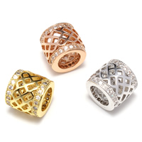 Cubic Zirconia Micro Pave Brass European Beads, Column, plated, micro pave cubic zirconia & large hole, more colors for choice, lead & cadmium free, 8x8mm, Hole:Approx 4.5mm, 5PCs/Bag, Sold By Bag