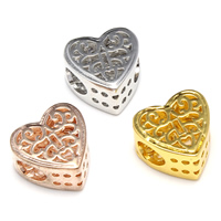Brass European Bead, Heart, plated, large hole & hollow, more colors for choice, lead & cadmium free, 14x13x8.50mm, Hole:Approx 4mm, 5PCs/Bag, Sold By Bag