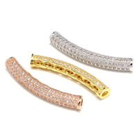 Brass Tube Beads, plated, micro pave cubic zirconia, more colors for choice, lead & cadmium free, 33x5mm, Hole:Approx 2.5mm, 5PCs/Bag, Sold By Bag