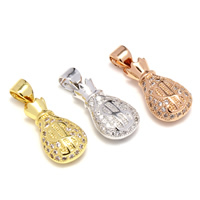 Cubic Zirconia Micro Pave Brass Pendant, Money Bag, plated, micro pave cubic zirconia, more colors for choice, lead & cadmium free, 9x18x6mm, Hole:Approx 3x4mm, 5PCs/Bag, Sold By Bag