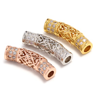 Brass Tube Beads, plated, micro pave cubic zirconia, more colors for choice, lead & cadmium free, 21x5.5mm, Hole:Approx 2.5mm, 5PCs/Bag, Sold By Bag