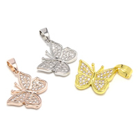 Cubic Zirconia Micro Pave Brass Pendant, Butterfly, plated, micro pave cubic zirconia, more colors for choice, lead & cadmium free, 14x12x2mm, Hole:Approx 3x4mm, 5PCs/Bag, Sold By Bag