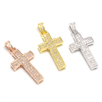 Cubic Zirconia Micro Pave Brass Pendant, Cross, plated, micro pave cubic zirconia, more colors for choice, lead & cadmium free, 12x24x4mm, Hole:Approx 3x4mm, 5PCs/Bag, Sold By Bag