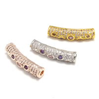 Brass Tube Beads, plated, micro pave cubic zirconia, more colors for choice, lead & cadmium free, 24x5.5mm, Hole:Approx 2.5mm, 5PCs/Bag, Sold By Bag