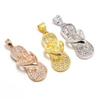 Cubic Zirconia Micro Pave Brass Pendant, Slipper, plated, micro pave cubic zirconia, more colors for choice, lead & cadmium free, 11x26x6mm, Hole:Approx 4x6mm, 5PCs/Bag, Sold By Bag