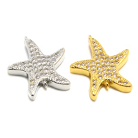 Cubic Zirconia Micro Pave Brass Connector, Starfish, plated, micro pave cubic zirconia & 1/1 loop, more colors for choice, lead & cadmium free, 16x18x3mm, Hole:Approx 1mm, 5PCs/Bag, Sold By Bag