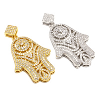 Cubic Zirconia Micro Pave Brass Pendant, Hamsa, plated, Islamic jewelry & micro pave cubic zirconia, more colors for choice, lead & cadmium free, 25x38x4mm, Hole:Approx 4x2mm, 5PCs/Bag, Sold By Bag