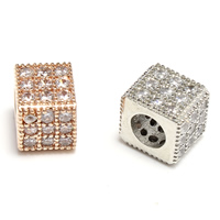 Perles cubes en laiton zircon Micro Pave, Placage, pavé de micro zircon & grand trou, plus de couleurs à choisir, sans plomb et cadmium, 7x8mm, Trou:Environ 4mm, 5PC/sac, Vendu par sac