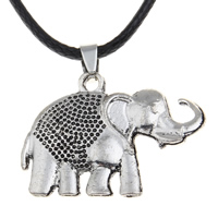 snor halskæde, Zinc Alloy, med PU, med 5cm extender kæde, Elephant, antik sølv farve forgyldt, bly & cadmium fri, 38x28x4mm, Solgt Per Ca. 17 inch Strand