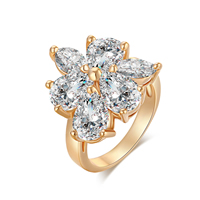 Bliver® Finger Ring, Messing, Flower, ægte forgyldt, forskellig størrelse for valg & med cubic zirconia & facetteret, nikkel, bly & cadmium fri, 20mm, Solgt af PC