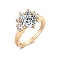 Gets® палец кольцо, Латунь, Форма цветка, плакированный настоящим золотом, разный размер для выбора & с кубическим цирконием & граненый, не содержит никель, свинец, 13mm, продается PC