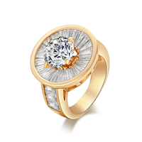 Gets® палец кольцо, Латунь, Форма цветка, плакированный настоящим золотом, разный размер для выбора & с кубическим цирконием & граненый, не содержит никель, свинец, 20mm, продается PC