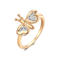 Gets® Finger Ring, Brass, Butterfly, real gold plated, different size for choice & with cubic zirconia & faceted, nickel, lead & cadmium free, 11mm, Sold By PC