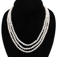 Природное пресноводное жемчужное ожерелье, Пресноводные жемчуги, латунь замочек крючок, Круглая, натуральный, белый, 5-6mm, Продан через 15.5 дюймовый Strand