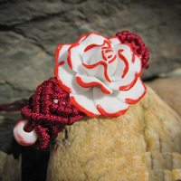 Bracelet en porcelaine, avec corde en nylon, fleur, dessiné à la main, réglable, rouge, 180mm, Vendu par Environ 7 pouce brin