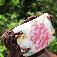 Bracelet en porcelaine, avec corde en nylon, fleur, dessiné à la main, réglable, 180mm, Vendu par Environ 7 pouce brin
