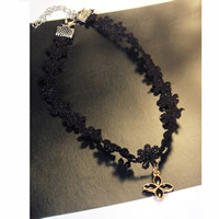 Ожерелье Мода Choker, Кружево, с цинковый сплав, с 2lnch наполнитель цепи, Форма цветка, Другое покрытие, эмаль, Продан через Приблизительно 12.5 дюймовый Strand