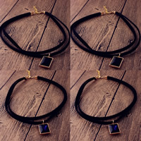 Layered Choker Velveteen with Crystal & Zinc Alloy with 2lnch extender chain Rectangle gold color plated faceted Sold Per Approx 14.1 Inch Strand