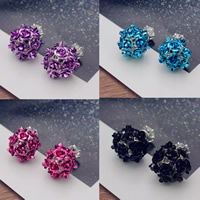 Double Faced Stud Earring, Tibetan Style, with aluminum flower ornament, stainless steel post pin, Flower, platinum color plated, stoving varnish & with cubic zirconia, more colors for choice, nickel, lead & cadmium free, 20mm, 8mm, Sold By Pair