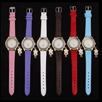 Women Wrist Watch PU Leather with Glass & Zinc Alloy stainless steel pin buckle Flower gold color plated adjustable & with rhinestone nickel lead & cadmium free 30mm 15mm Length Approx 9.5 Inch Sold By PC