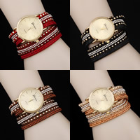 Wrap Watch, Velveteen, with Tibetan Style dial & Glass, stainless steel snap clasp, gold color plated, adjustable & with rhinestone & 2-strand, more colors for choice, nickel, lead & cadmium free, 35mm, 20mm, Sold Per Approx 18.9 Inch Strand