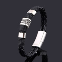 Men Bracelet Cowhide with Waxed Cotton Cord & Zinc Alloy plated nickel lead & cadmium free 5mm Length Approx 8.2 Inch Sold By Lot