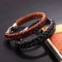 Men Bracelet Cowhide zinc alloy clasp platinum color plated braided bracelet nickel lead & cadmium free 13mm Length Approx 8.2 Inch Sold By Lot