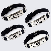Men Bracelet, Silicone, with Stainless Steel, with constellation symbols & adjustable & different styles for choice, original color, 10mm, Sold Per Approx 8.8 Inch Strand