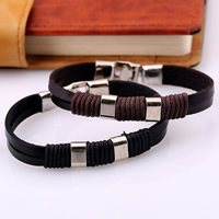Men Bracelet Cowhide with Waxed Cotton Cord & Zinc Alloy platinum color plated 5mm Length Approx 8.2 Inch Sold By Lot