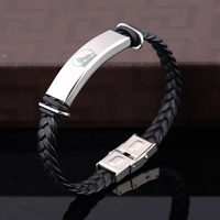 PU Leather Cord Bracelets, with Rubber & Stainless Steel, braided bracelet, original color, 10mm, Length:Approx 8.2 Inch, 20Strands/Lot, Sold By Lot