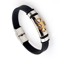 Men Bracelet, Silicone, with Stainless Steel, plated, 10mm, Length:Approx 8.2 Inch, 15Strands/Lot, Sold By Lot