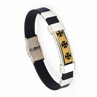 Men Bracelet Silicone with Stainless Steel plated 10mm Length Approx 7.8 Inch Sold By Lot