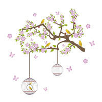 Wall Stickers & Decals, PVC Plastic, Tree, adhesive, pink, 60x90cm, Sold By Set
