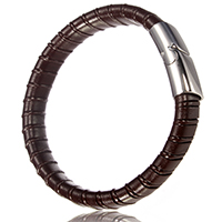 Мужской браслет, Шнур из натуральной кожи, нержавеющая сталь замок магнитный, 29x14x8mm, 12x6mm, длина:Приблизительно 8.5 дюймовый, 12пряди/Лот, продается Лот