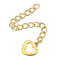 Stainless Steel Extender Chain, Heart, gold color plated, 9x10x1mm, 3x4mm, Length:Approx 2 Inch, 200Strands/Lot, Sold By Lot