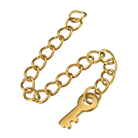 Rozsdamentes acél Extender Chain, Stainless Steel, Kulcs, arany színű aranyozott, 4.5x5x1mm, 3x4mm, Hossz Kb 2.5 inch, 200Strands/Lot, Által értékesített Lot