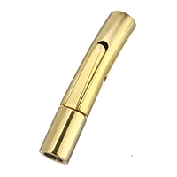 Baioneta fivela de aço inoxidável, cromado de cor dourada, 27x7x5mm, Buraco:Aprox 1mm, 3mm, 10PCs/Lot, vendido por Lot