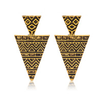 Tibetan Style Stud Earring, stainless steel post pin, Triangle, antique gold color plated, lead & cadmium free, 32mm, Sold By Pair