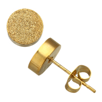 Stainless Steel Stud Earrings Flat Round gold color plated stardust Sold By Lot