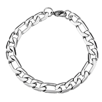 Stainless Steel Jewelry Bracelet, figaro chain, original color, 9x15x2.5mm, 9x19x2.5mm, Sold Per Approx 9 Inch Strand