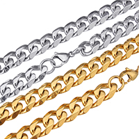 Stainless Steel Chain Necklace, plated, curb chain, more colors for choice, 13x11x3.50mm, Length:Approx 24 Inch, 10Strands/Lot, Sold By Lot
