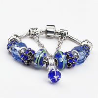 European Bracelet Zinc Alloy with brass chain & Lampwork & Plastic antique silver color plated & faceted & with rhinestone nickel lead & cadmium free Sold By Strand